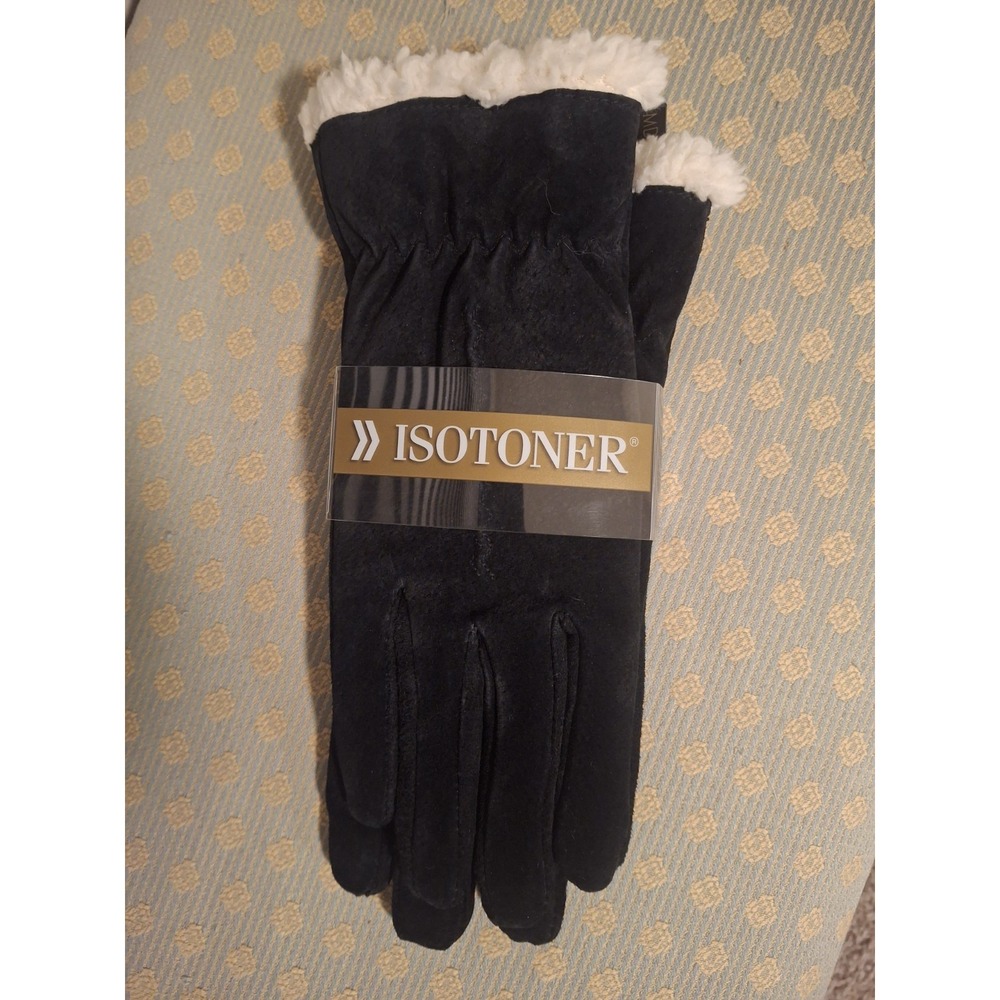 Isotoner NWT Black Suede Leather Fleece Lined Winter Gloves Women's Size Medium